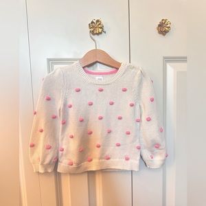 Baby Gap Girls 18-24 Months - White Sweater w/Pink Polk-a-Dots & button shoulder